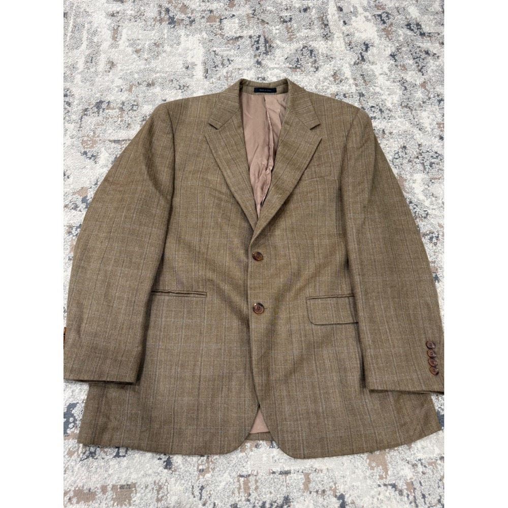 Lauren Ralph Lauren Silk Wool Blazer 40R Brown Herringbone Windowpane Sport Coat